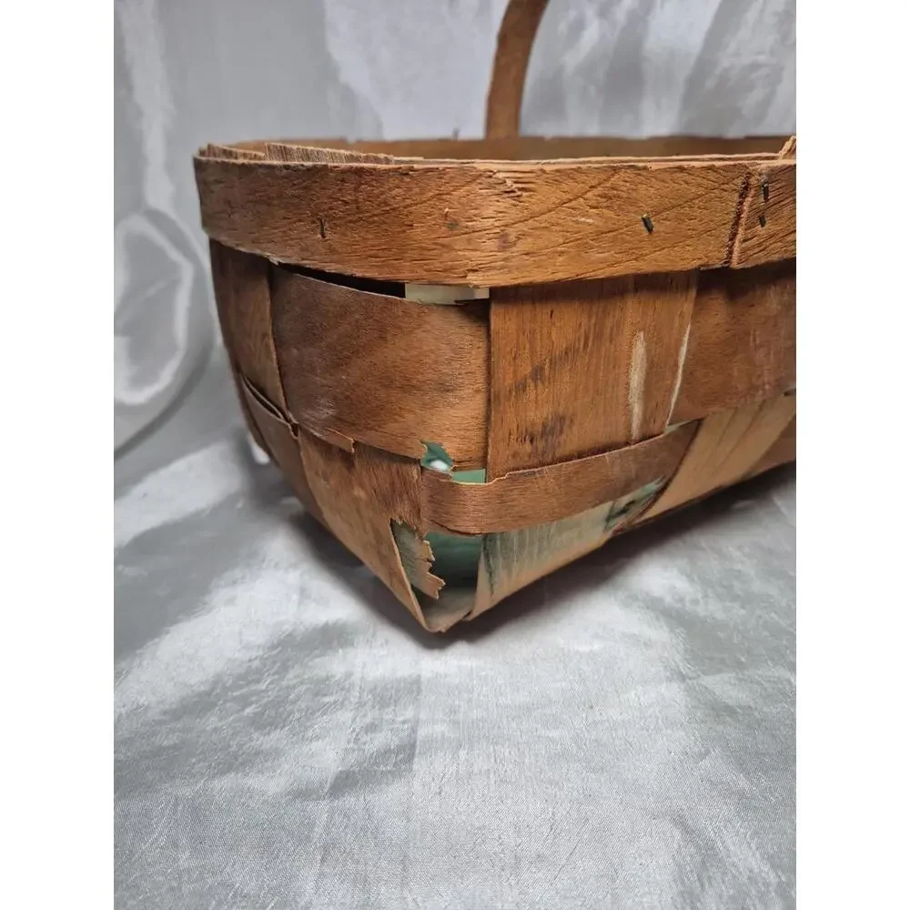 Antique Woven Wood Splint Gathering/Fruit/Market Basket With Handle 9